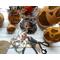This shows the items I use to make the hats for my Halloween gourds. Items shown are burlap, carved gourds, and botanical pumpkin pods.